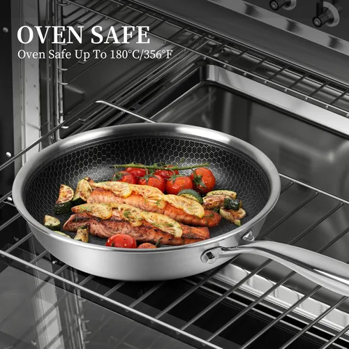 Vista 4 de Innerwell - Sartén de 12 pulgadas de acero inoxidable de tres capas con tapa, sartén grande antiadherente con revestimiento de nido de abeja