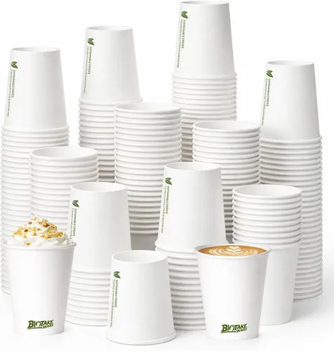 Vasos de papel de 8 onzas, paquete de 300 tazas de café desechables para bebidas calientes y frías, resistentes con forro resistente a fugas,