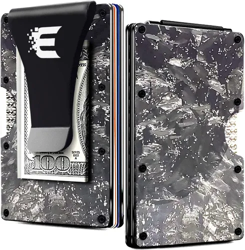 Vista 3 de E Exenact Cartera delgada minimalista para hombre + funda CC con clip para dinero + cartera delgada con bloqueo RFID + tarjetero para tarjetas