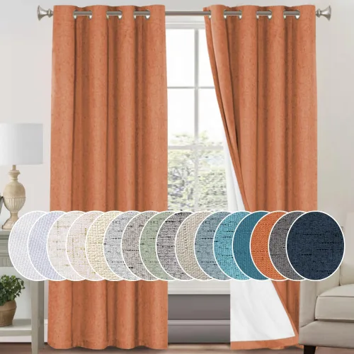 Vista 155 de PrinceDeco Cortinas con textura de lino 100% opacas de 64 pulgadas de largo, juego de 2 paneles de cortinas de lino opacas con forro aislante Arena