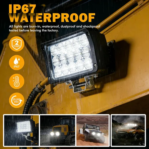 Vista 5 de Paquete de 2 barras de luz LED de 6.3 pulgadas y 45 W, luces de trabajo LED de 4500 lm, 12 voltios/24 voltios, faros delanteros rectangulares