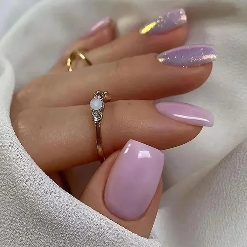Uñas postizas cuadradas cortas a presión, uñas postizas moradas de cobertura completa, uñas postizas brillantes con pegamento para uñas, uñas