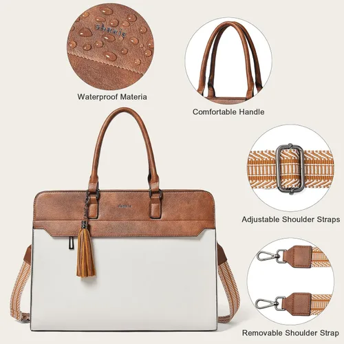 Vista 7 de Shrrie Bolsa para laptop de 17 pulgadas para mujer, bolsa de trabajo resistente al agua, maletín con bolso