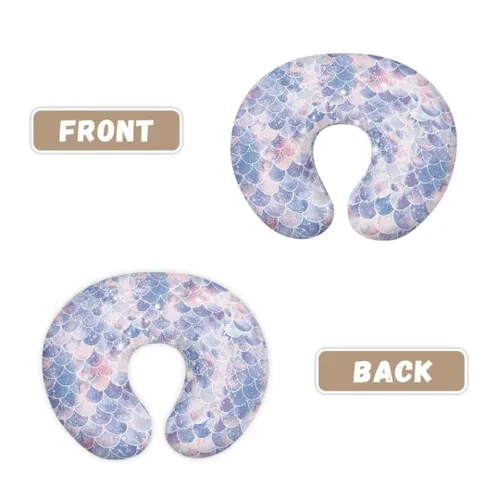 Vista 2 de Funda de almohada de lactancia para bebés niños y niñas, funda de cojín de escamas de sirena, funda de cojín de tela suave que se adapta