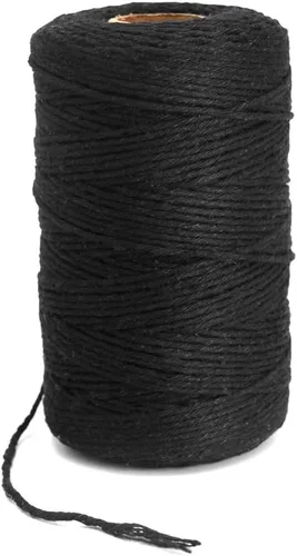 Vista 8 de Cuerda de cuerda negra, cordel de panaderos de algodón de 656 pies, cordón de algodón para manualidades, cordel de regalo, cuerda navideña, cuerda