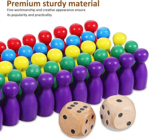 Vista 2 de 52 piezas de ajedrez de madera para juegos de mesa, peones de forma humana con 2 dados, colores surtidos, 0.98 x 0.39 pulgadas