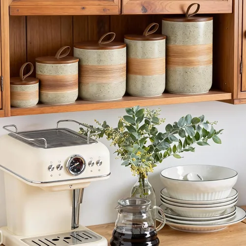 Vista 5 de Miamolo Tarro de cerámica con tapa, pequeño recipiente de café para café Beige