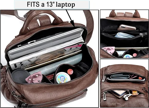Vista 4 de UTO Mochila de cuero vegano para mujer, diseño de moda, convertible con borla, para viajes, con borla