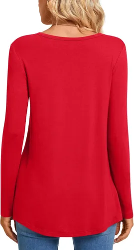 Vista 4 de CATHY Blusa tipo túnica de manga larga para mujer, cuello en V, con botones, informal, plisada, básica