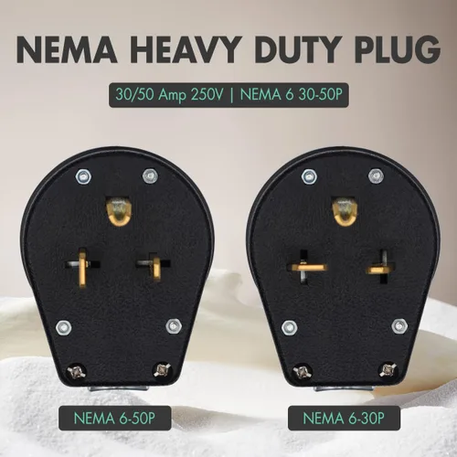 Vista 2 de Micmi Enchufe de hoja recta angular, enchufe angular macho de reemplazo para secador AC, enchufe para soldador NEMA 6-30P 6-50P, 50 A, 250V negro