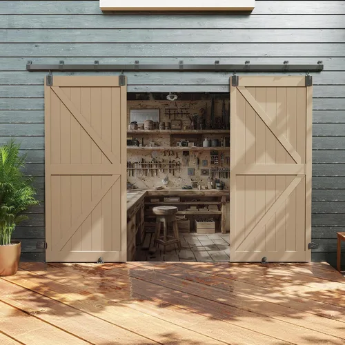 Vista 11 de JUBEST Kit de herrajes para puerta de granero exterior de riel de caja de 4 pies, sistema de riel deslizante para puerta de granero negro