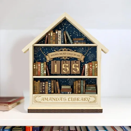 Vista 4 de Rastreador de Lectura de Libros Personalizado, Contador de Libros Leídos Este Año, Decoración de Biblioteca, Letrero de Seguimiento de Libros
