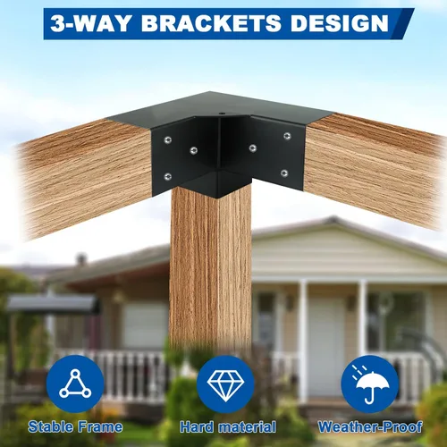 Vista 3 de Pergola - Juego de soportes para cenador Nopwer - Soporte de esquina de ángulo recto de 3 vías para vigas de madera de 4 x 4 pulgadas