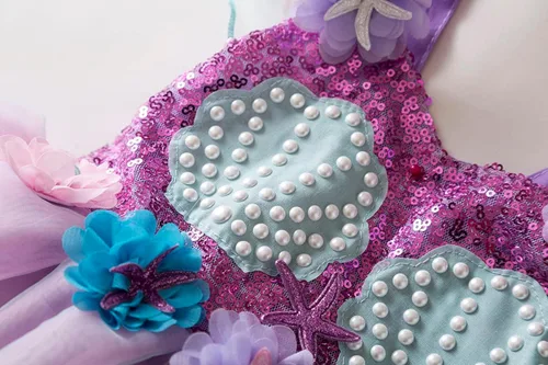 Vista 7 de Ruikajia Disfraz de princesa Ariel de sirena, vestido de fiesta de cumpleaños para niñas, regalo de cumpleaños, disfraz de Halloween