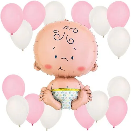 Kit de globos para bebé niña (rosa y blanco)