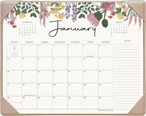 Cabbrix Calendario de escritorio 2026 con alfombrilla de escritorio, calendario de escritorio de 15 x 12 pulgadas, de enero de 2026 a junio de 2027