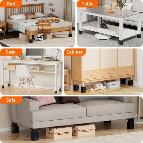 Vista 8 de Elevadores de cama de 4 pulgadas resistentes, paquete de 4 elevadores de metal para muebles, elevadores de cama para cama, mesa, sofá, escritorio