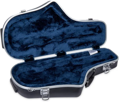 Vista 4 de Crossrock Funda ABS para saxofón alto – Textura de diamante negro contorneado, interior de terciopelo azul profundo, bolsillo para accesorios