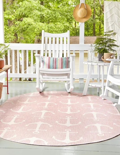 Vista 76 de Unique Loom - Alfombra octagonal de la colección Outdoor Coastal, estilo Ahoy (5 pies 3 pulgadas, azul/marfil)