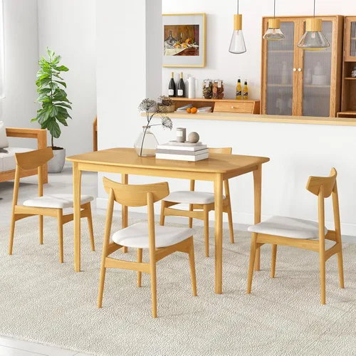 Vista 2 de Giantex Mesa de comedor para 4, mesa de cocina rectangular de 48 pulgadas con patas de madera de goma maciza y mesa espaciosa, mesa de comedor