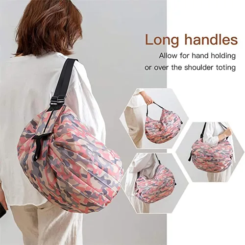 Vista 6 de 2 bolsas de comestibles reutilizables con asas, plegables y lavables, bolsas de compras impermeables de gran capacidad