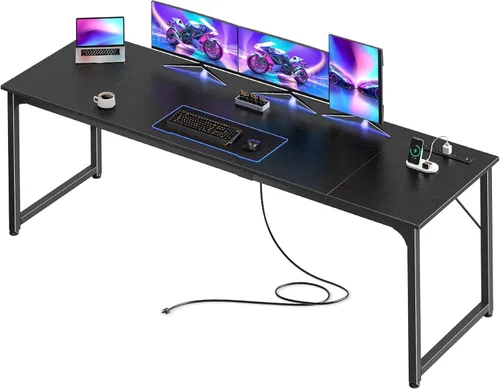Vista 14 de PRAISUN Escritorio para computadora de oficina de 47 x 20 pulgadas con tomas de corriente y puerto USB-C, escritorio para juegos más grande
