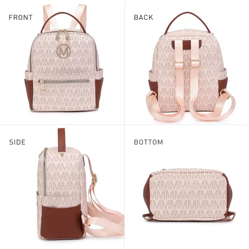 Vista 5 de MKP - Mochila pequeña para mujer y mujer, con múltiples bolsillos, con bolsillo frontal con cremallera, Rosado, Mochilas Daypack