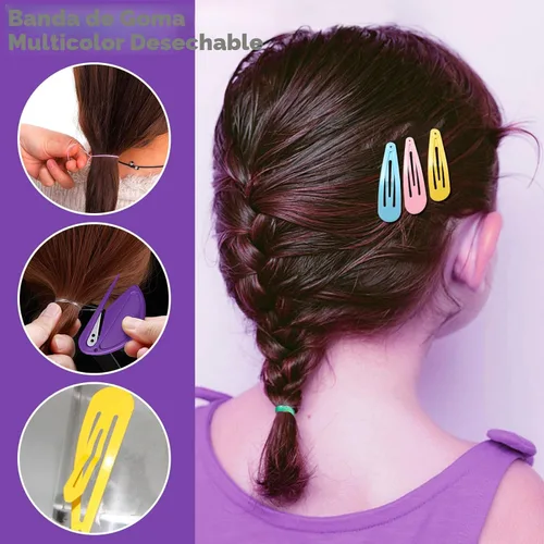 Vista 4 de Auroray Bandas de goma para el cabello pequeñas de 32 colores con 16 herramientas de peinado, 2000 piezas de ligas elásticas para el cabello de niña