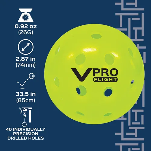 Vista 3 de Vulcan Pelota oficial de pickleball VPRO Flight Outdoor de The PPA Tour & MLP Paquete de bolas de 3, 6, 12, 36 y 100 Amarillo de alta