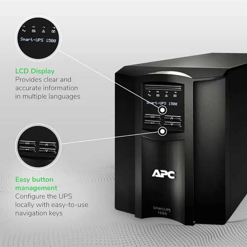 Vista 2 de APC UPS inteligente de 1500VA con SmartConnect, SMT1500C Sinewave UPS batería de respaldo, AVR, 120V, fuente de alimentación ininterrumpida