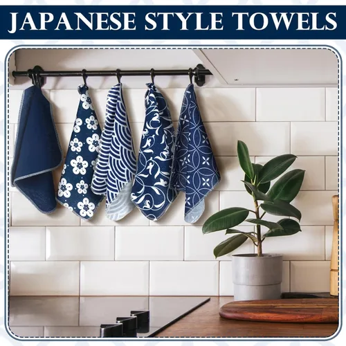 Vista 2 de Paquete de 36 paños de cocina japoneses reutilizables, trapos de limpieza lavables de algodón para el hogar (Azul)