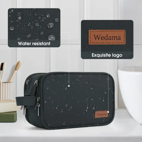 Vista 7 de Wedama Neceser grande para hombres, bolsa de viaje de mano, artículos de tocador impermeables, kit de poliéster grueso, artículos de tocador, viajes