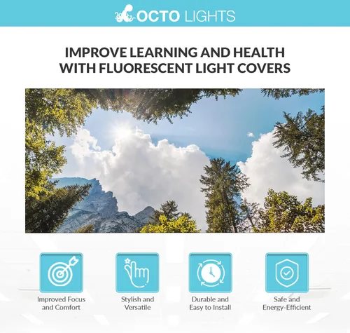 Vista 5 de OCTO LIGHTS Cubiertas decorativas de luz fluorescente para luces de techo de aula, 2 x 4 (22.38 x 46.5 pulgadas), mejora el enfoque, elimina dolores
