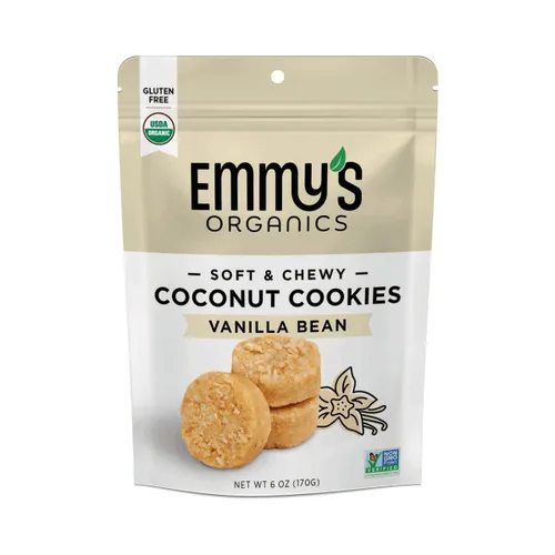 Emmy 's Organics - Galletas de coco, grano de vainilla, 6 onzas (paquete de 8) | Galletas orgánicas sin gluten, veganas, aptas para paleo
