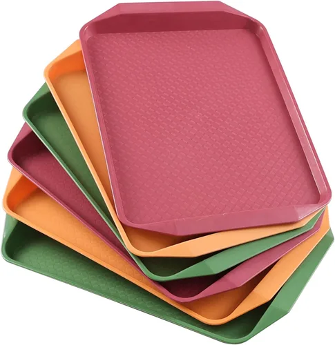 Vista 7 de Bandejas plásticas para servir comida rápida, 6 paquetes de bandejas coloreadas de la cafetería