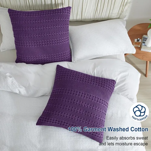 Vista 316 de PHF - Fundas de almohada 100% algodón con tejido gofre europeo, 26 x 26 pulgadas, 2 unidades para decoración elegante del hogar, para cama, sin
