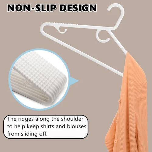 Vista 4 de Amber Home Paquete de 36 perchas de plástico resistentes, perchas blancas antideslizantes con barra para pantalones, perchas de plástico grueso