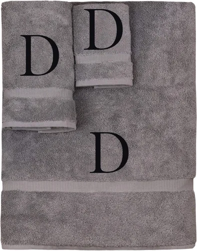 Vista 146 de Juego de toallas con monograma, regalo personalizado, juego de 3 - Letra de bloque dorada bordada en toalla - Extra absorbente 100% algodón turco