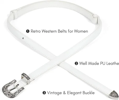 Vista 39 de SUOSDEY Cinturones ajustados occidentales de moda para mujer, cinturón de cuero ajustable para vestidos con hebilla vintage
