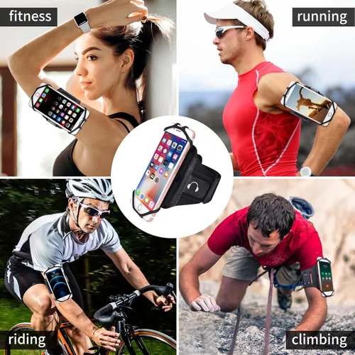 Vista 5 de Banda de brazo para teléfono para correr con llavero, banda de brazo para iPhone para corredores rotación de 360° para iPhone 16/15/14/13/12/Pro/Pro