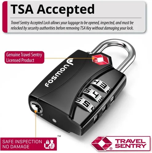 Vista 2 de Fosmon Cerraduras de equipaje aceptadas por la TSA, indicador de alerta abierta Fosmon de 3 dígitos con combinación de códigos de candado, cuerpo