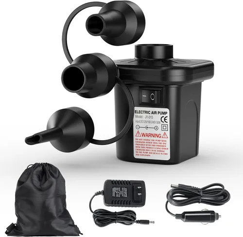 Electric Air Pump for Inflatables,Portable Quick-Fill Air Pump with 3 Nozzles,110V AC/12V DC,Inflator & Deflator Pumps for Outdoor Camping,Air