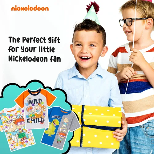 Vista 4 de Nickelodeon Spongebob or Rugrats 3 Pack Boy's Graphic Tees, Cute Short Sleeve T-Shirts for Boys Pack of 3