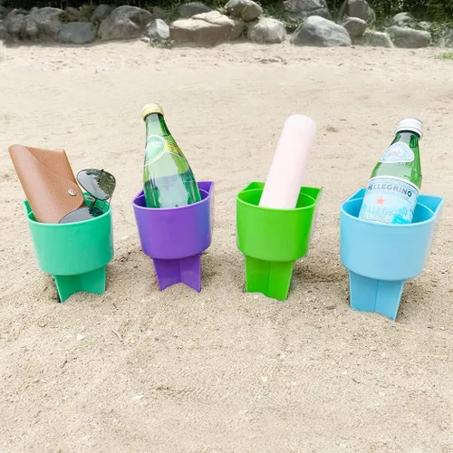 Vista 10 de Home Queen Portavasos de playa con bolsillo, soporte multifuncional para bebidas y lentes de sol, accesorio de playa, posavasos de arena, juego de 4