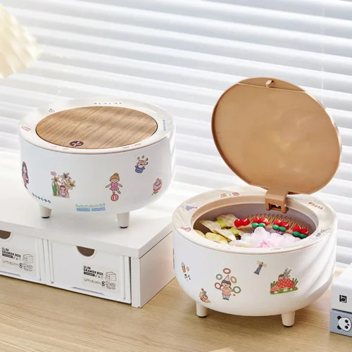 Vista 5 de PHILISENMALL Round Shape Hair Tie Container Box with Lid Portable Large Capacity Small Items Storage Containers Modern Style Space-saving Plastic