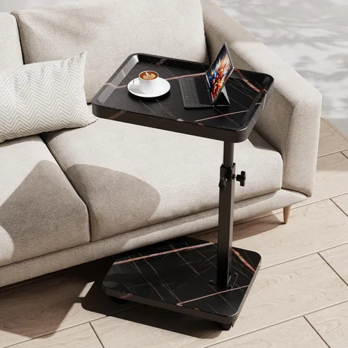 Vista 10 de Mesa C de Extremo Ajustable en Altura, Mesa de Bandeja para TV Giratoria 360° para Espacios Pequeños, Mesas Laterales con Ruedas para Sala de Estar