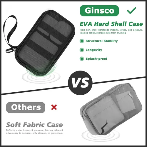 Vista 2 de Ginsco Estuche de protección de carcasa dura, bolsa organizadora de accesorios electrónicos para MacBook Air/pro, adaptadores, cargadores, cables