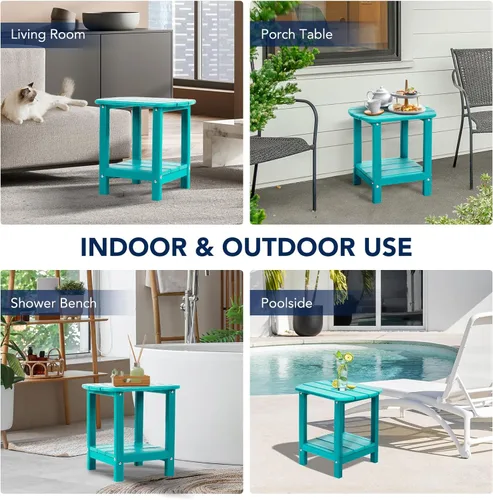 Vista 7 de nalone Adirondack - Mesa auxiliar para exteriores de 16.5 pulgadas, mesa auxiliar de plástico HDPE doble Adirondack para patio (Aruba)