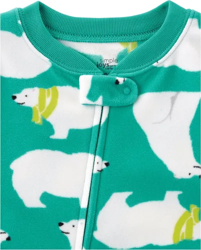 Vista 2 de Simple Joys by Carter's - Pijama de forro de vellón resistente al fuego para niños pequeños y bebés, holgada, con pies, paquete de 3