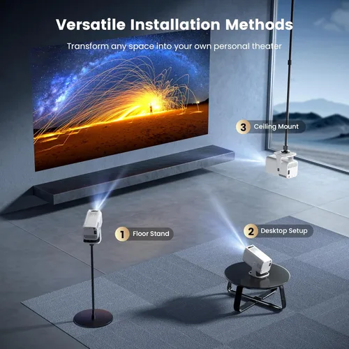 Vista 7 de [Aplicaciones integradas] Mini proyector 4K con WiFi y Bluetooth, proyector de película portátil inteligente Native 1080P con soporte giratorio